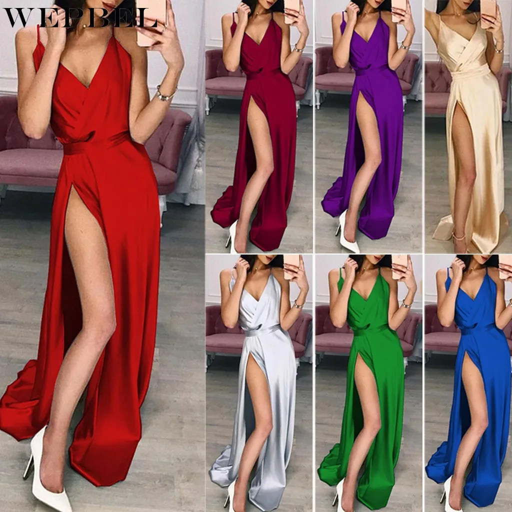 WEPBEL Dress Women's Sexy Solid Color High Waist Slit Dress Summer Fashion V-neck Backless Spaghetti Strap Dress
WEPBEL Dress Women's Sexy Solid Color High Waist Slit Dress Summer Fashion V-neck Backless Spaghetti Strap Dress