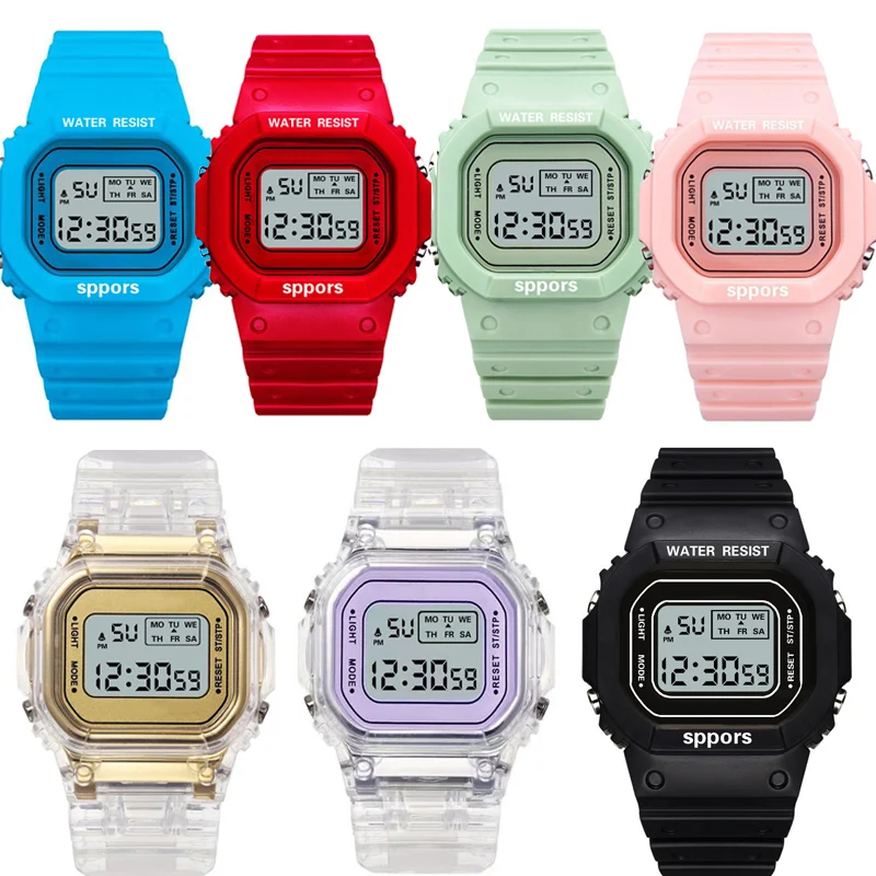 Модные прозрачные цифровые часы карамельных цветов квадратные женские