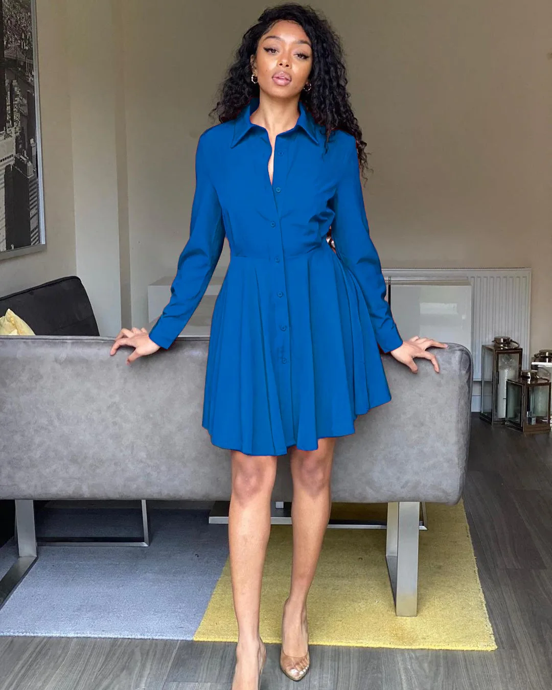 Elegant Lady A-Line Dresses Single-Breasted Turn-down Collar Long Sleeve Spring Autumn Solid Color Slim Pleated Dress For Woman
Elegant Lady A-Line Dresses Single-Breasted Turn-down Collar Long Sleeve Spring Autumn Solid Color Slim Pleated Dress For Woman