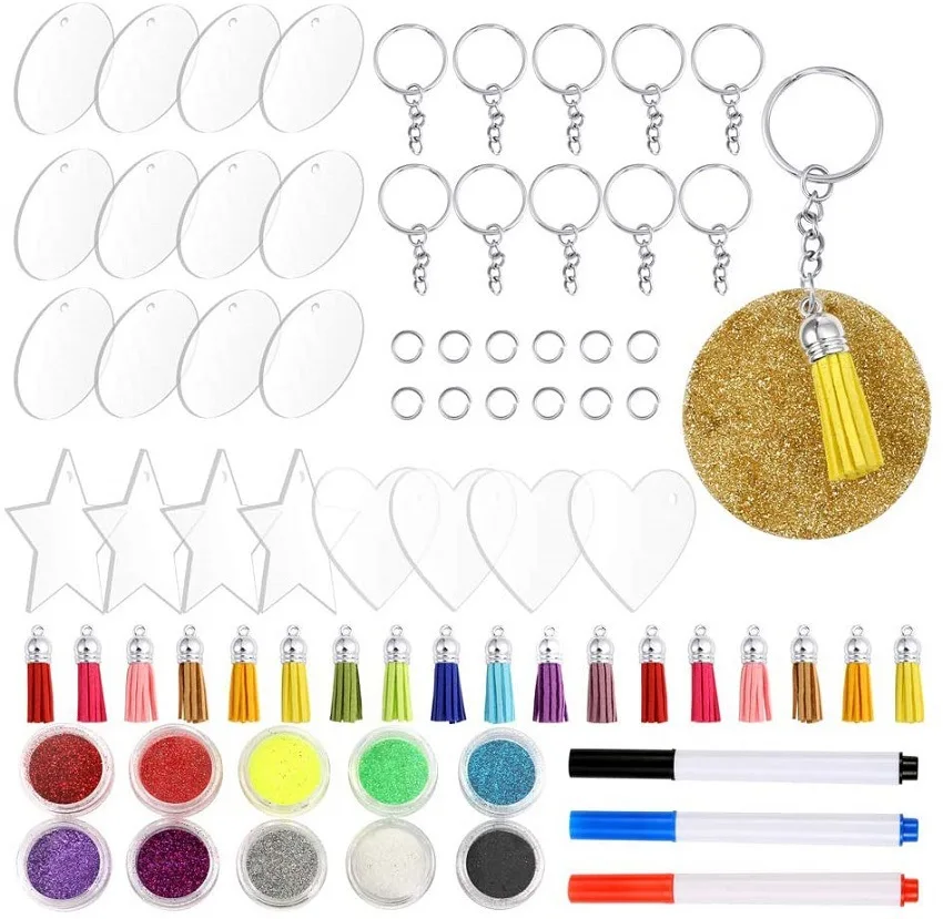 Hobbyworker 73pcs Acrylic Keychain Transparent Circle Discs Tassel Pendant Keyring Set For DIY Jewelry Ornaments Making
Hobbyworker 73pcs Acrylic Keychain Transparent Circle Discs Tassel Pendant Keyring Set For DIY Jewelry Ornaments Making