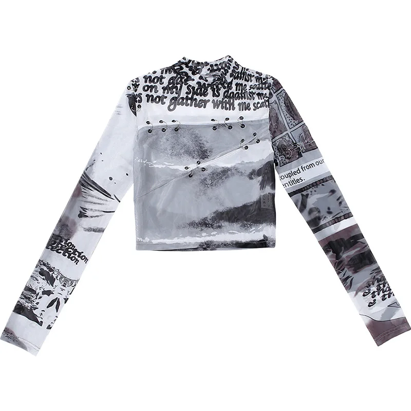 2021 Women's Autumn and Winter New Fashion Y2k Tops Printing Half High Neck Hollow Cropped Top T-shirt Womens Clothing
2021 Women's Autumn and Winter New Fashion Y2k Tops Printing Half High Neck Hollow Cropped Top T-shirt Womens Clothing