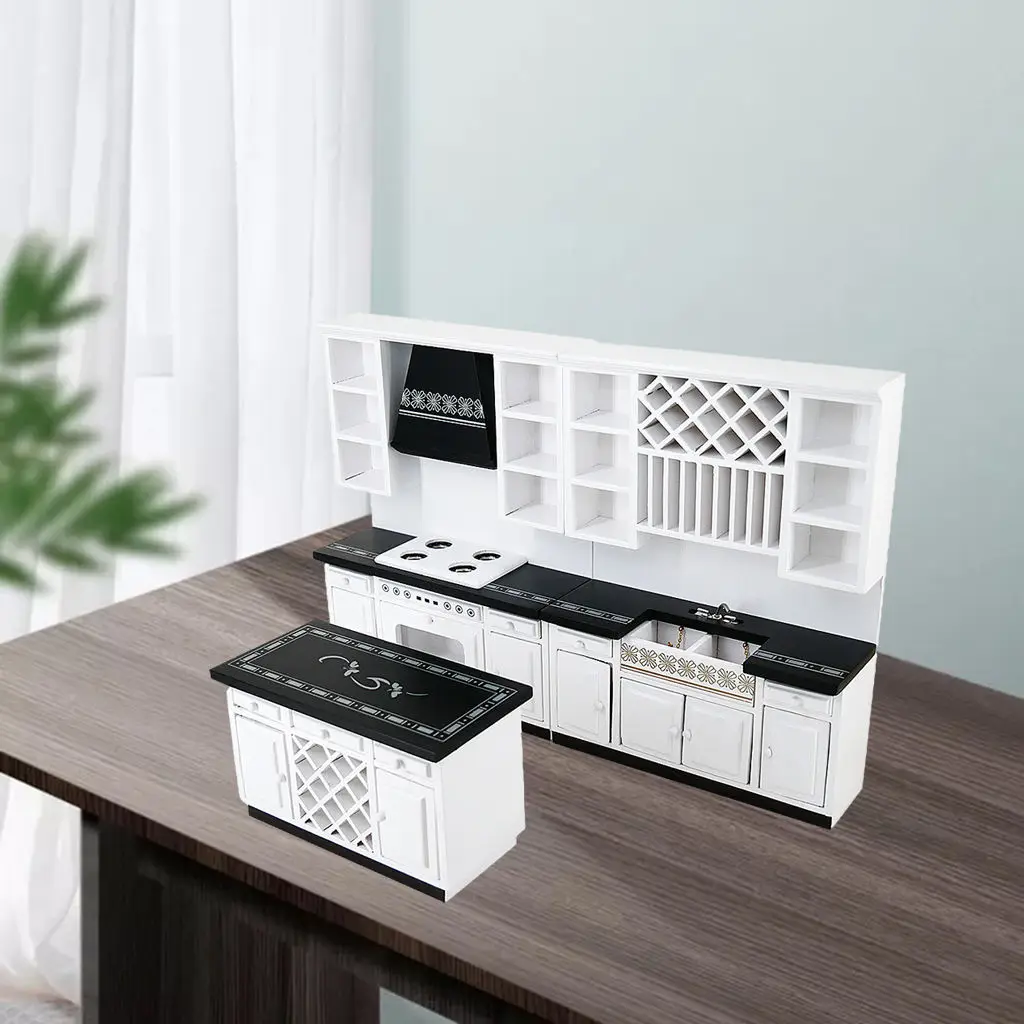 Набор миниатюрных кухонных шкафов в масштабе 1:12 из березы для украшения кукольного домика, 
Набор миниатюрных кухонных шкафов в масштабе 1:12 из березы для украшения кукольного домика,