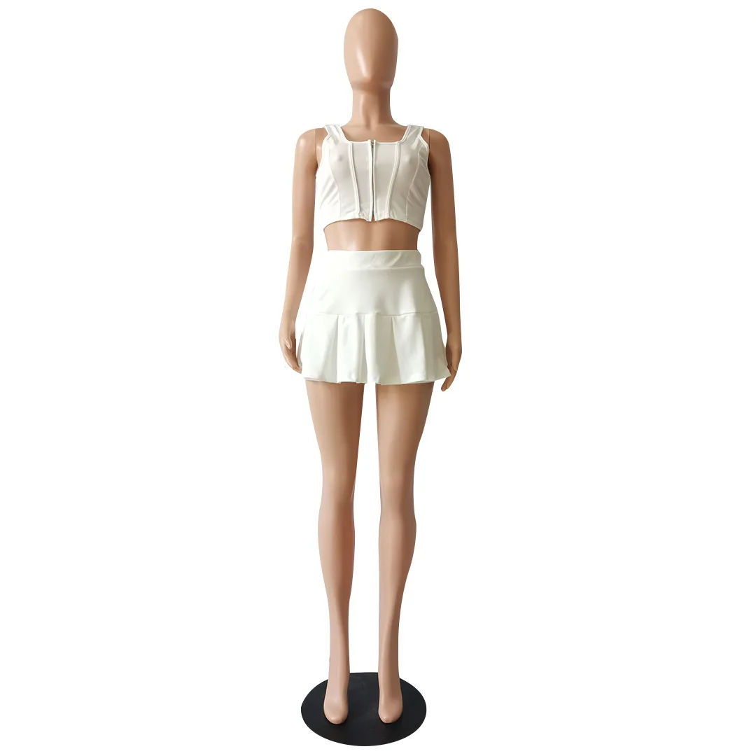 Solid Color Sports Casual Sleeveless Vest Crop Top Pleated Skirt Two Piece Suit Summer Women Matching Set Active Tracksuit
Solid Color Sports Casual Sleeveless Vest Crop Top Pleated Skirt Two Piece Suit Summer Women Matching Set Active Tracksuit