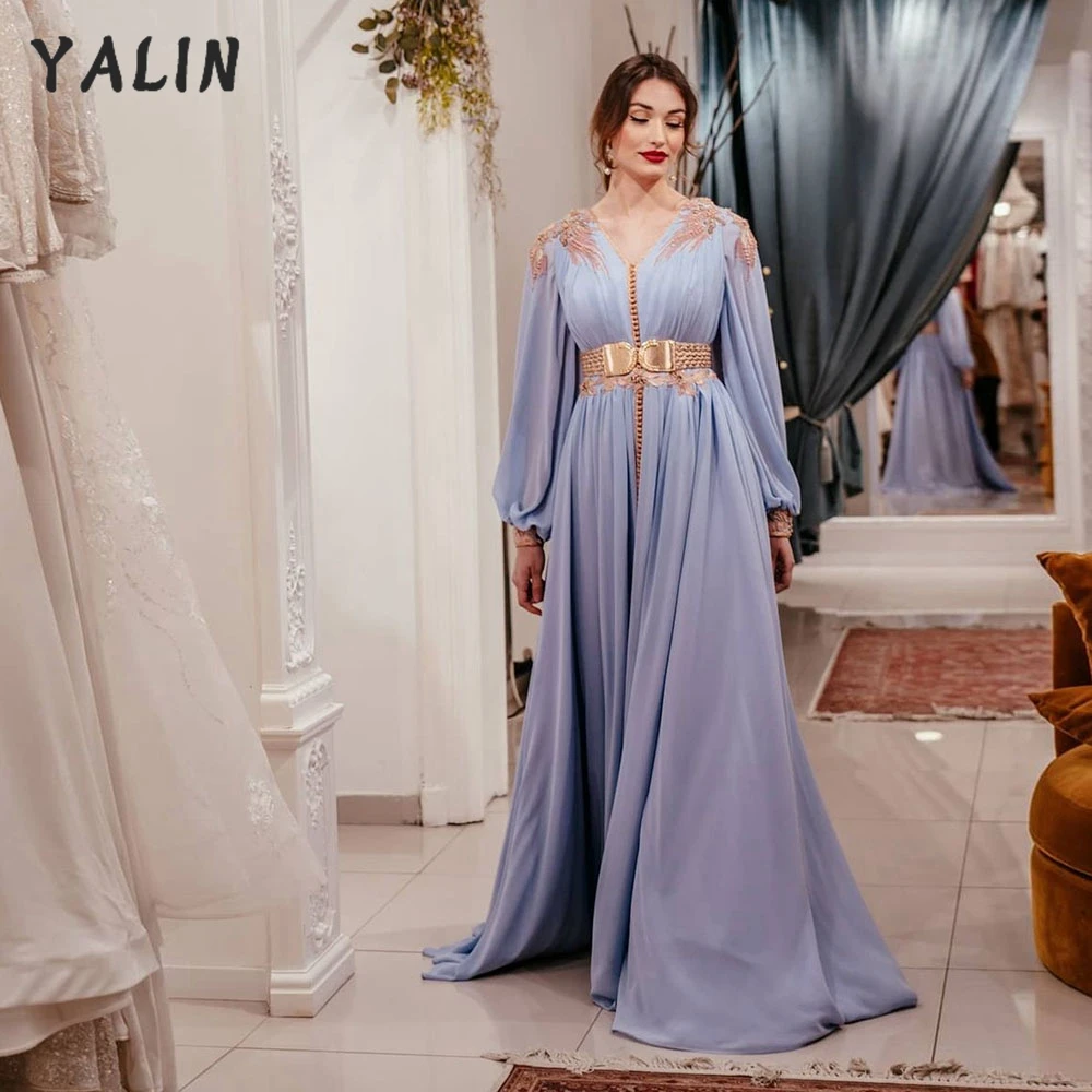YALIN Light Blue Elegant Dubai Evening Dress V-Neck Chiffon Long Sleeves Women Prom Dress A-Line Saudi Arabia Plus Size Gowns
YALIN Light Blue Elegant Dubai Evening Dress V-Neck Chiffon Long Sleeves Women Prom Dress A-Line Saudi Arabia Plus Size Gowns