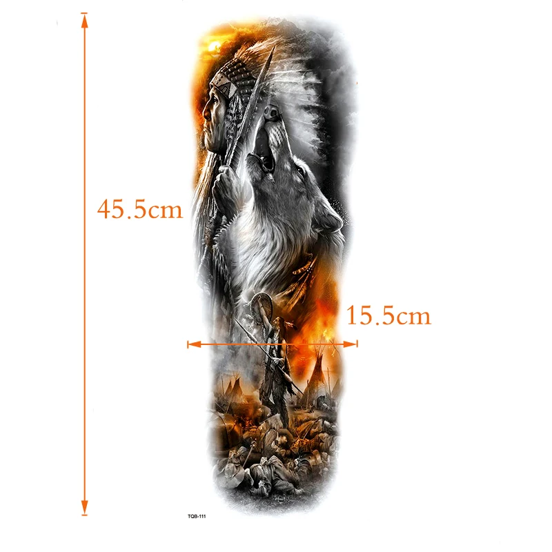 Indian Warrior Full Arm Waterproof Temporary Tattoos Men Boby Sleeves Tatoo Stickers Fake | Красота и здоровье