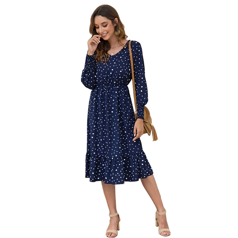 Women Polka Dot Print Knee Length Long Sleeves V Neck Dress Pullover Sundress U50C
Women Polka Dot Print Knee Length Long Sleeves V Neck Dress Pullover Sundress U50C