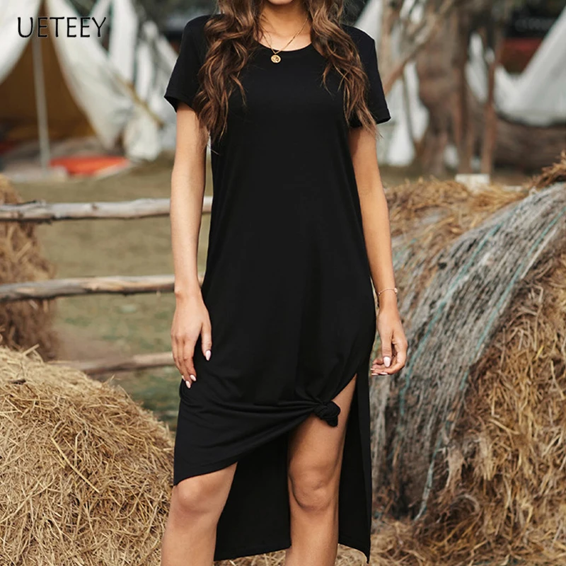 za New best-selling 2021 summer women's solid color short-sleeved round neck dress split skirt temperament dress zaraing
za New best-selling 2021 summer women's solid color short-sleeved round neck dress split skirt temperament dress zaraing