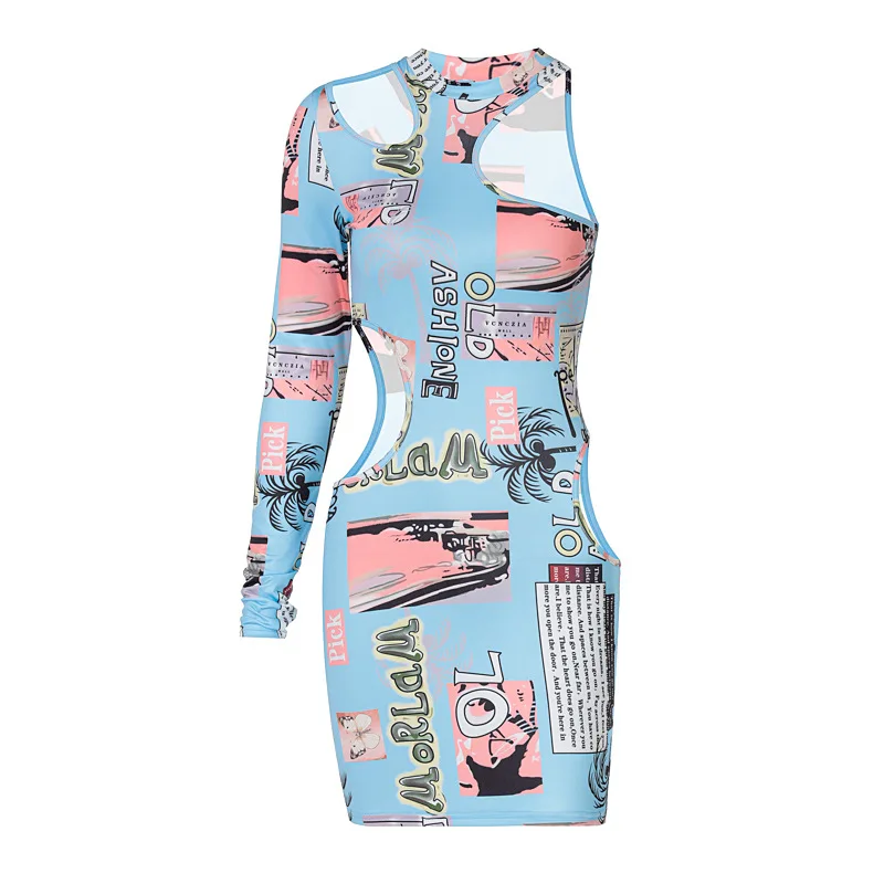 European And American Style Women'S 2021 New Spring Fashion Print Sexy One-Shoulder Hollow Slim Dress
European And American Style Women'S 2021 New Spring Fashion Print Sexy One-Shoulder Hollow Slim Dress