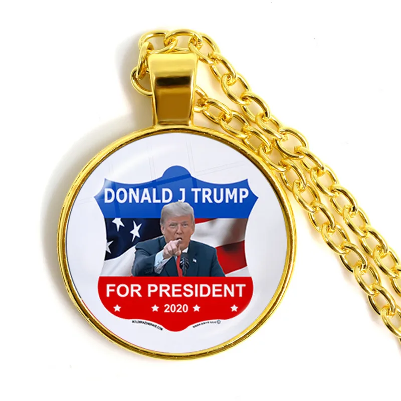 Стеклянное ожерелье с кабошоном изображением Трампа 2020 коллекция сохранить