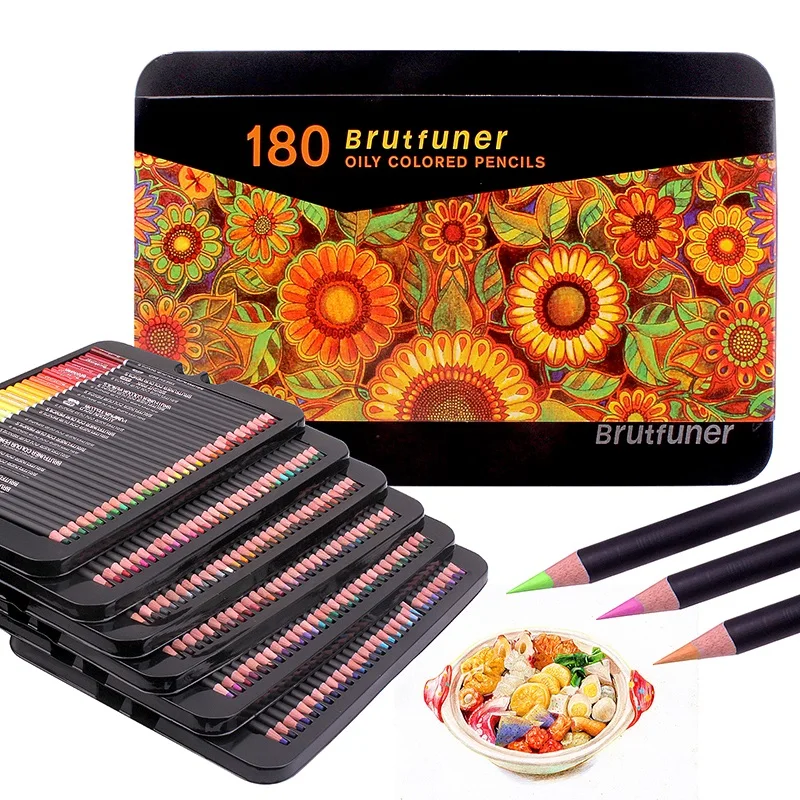 

Профессиональные масляные цветные карандаши Brutfuner 180/120/72 в жестяной коробке, деревянные эскизы, цветные карандаши для школы товары для руко...