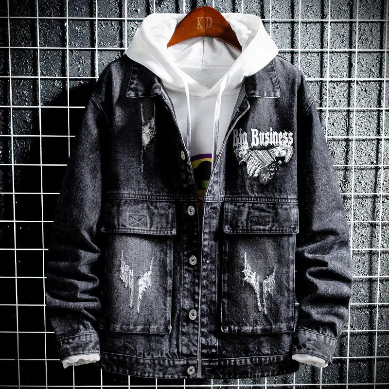 Spring Autumn Men's Denim Jacket Embroidery Decor Printed Single Breasted Single Breasted Breathable Male New Coat
Spring Autumn Men's Denim Jacket Embroidery Decor Printed Single Breasted Single Breasted Breathable Male New Coat