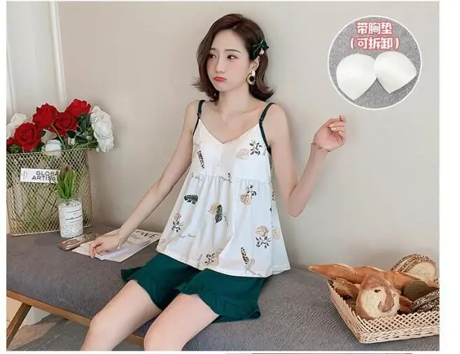 New Milk silk women Pajamas set 2019 With chest pad Pyjamas Women home clothes Cartoon plus size Sexy Sling Pijama 2 Piece Sets
New Milk silk women Pajamas set 2019 With chest pad Pyjamas Women home clothes Cartoon plus size Sexy Sling Pijama 2 Piece Sets