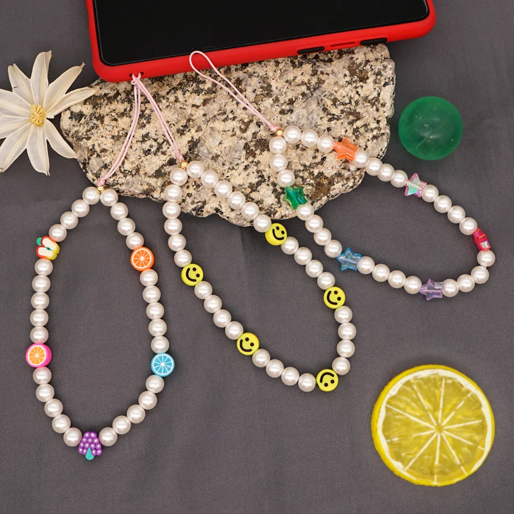 Boho Simulated Pearl Acrylic Mobile Phone Strap Lanyard Soft Pottery Cartoon Smile Star Anti-lost Phone Cord Chain For Women
Boho Simulated Pearl Acrylic Mobile Phone Strap Lanyard Soft Pottery Cartoon Smile Star Anti-lost Phone Cord Chain For Women