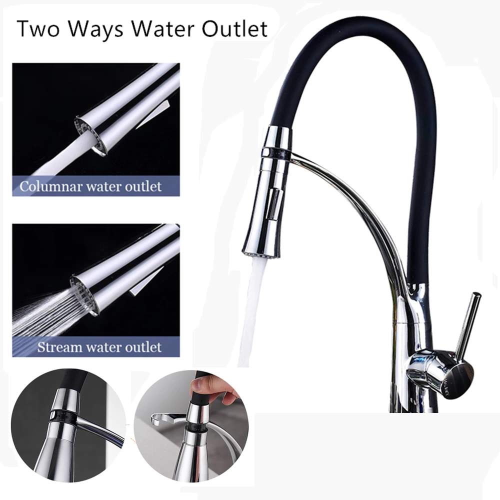 

Kitchen Faucets with Rubber Design Chrome Mixer Faucet for Kitchen Single Handle Pull Down Deck Mounted Crane for Sinks