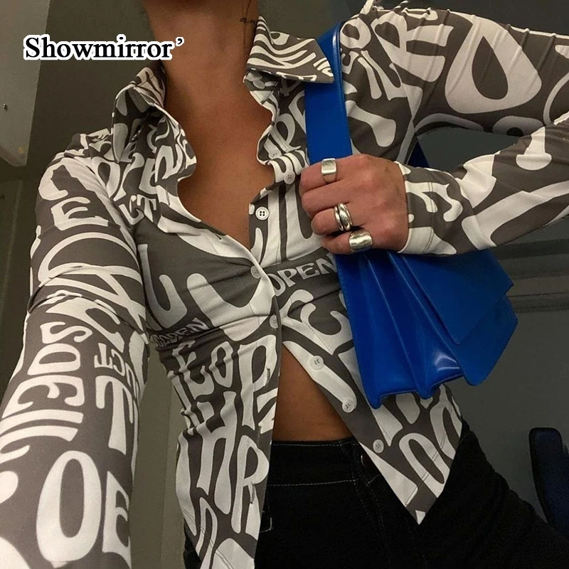 Showmirror G Модные топы и блузки с длинным рукавом и отложным воротником с буквенным принтом Топ облегающая уличная одежда кардиган на пуговица...
Showmirror G Модные топы и блузки с длинным рукавом и отложным воротником с буквенным принтом Топ облегающая уличная одежда кардиган на пуговица...