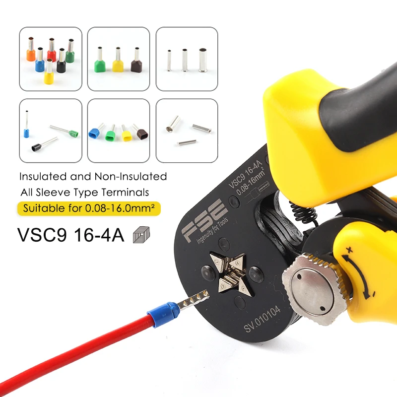 High-quality hand tool VSC9 16-4A Adjustable adaptive square crimping pliers Crimpper for Tube Bootlace Terminal 0.08-16mm2
High-quality hand tool VSC9 16-4A Adjustable adaptive square crimping pliers Crimpper for Tube Bootlace Terminal 0.08-16mm2