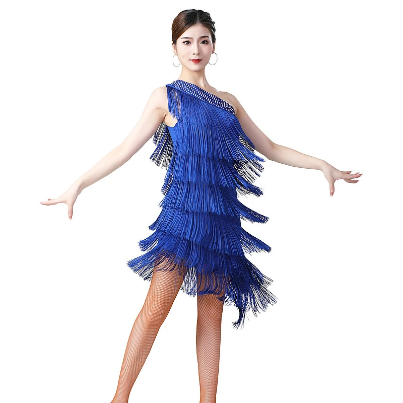 Women Dance Clothes Ballroom Samba Drilled Fringes Costume Oblique Shoulder Party Tassels Dresses Stretchy One-piece Latin Dress
Women Dance Clothes Ballroom Samba Drilled Fringes Costume Oblique Shoulder Party Tassels Dresses Stretchy One-piece Latin Dress