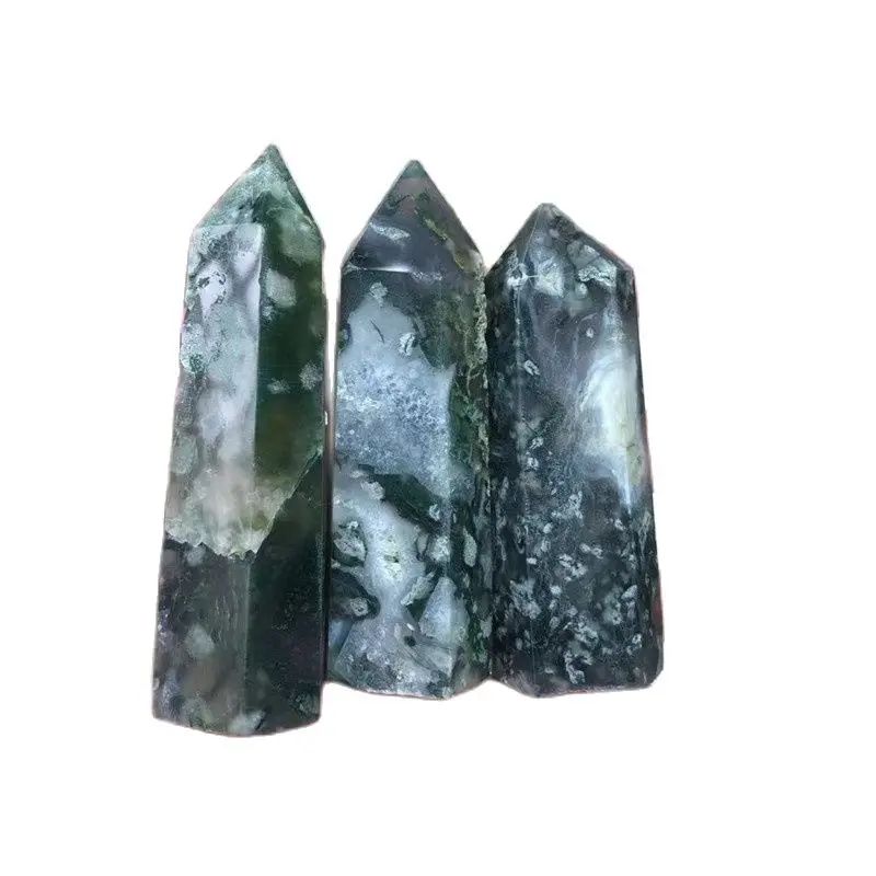 

natural polished quartz green moss agate wand point tower crystals healing stones for feng shui