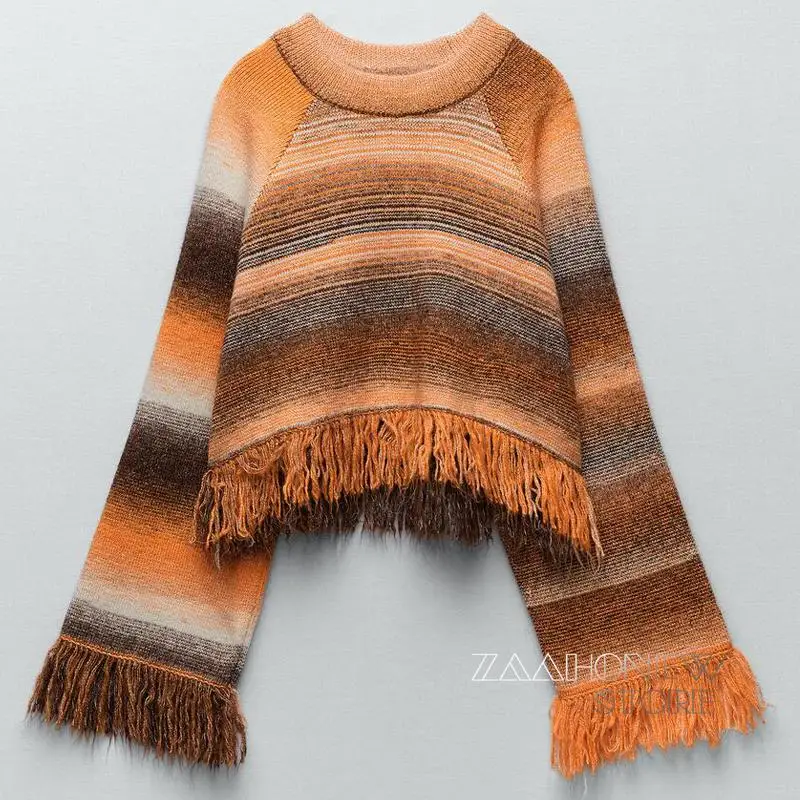 ZAAHONEW New Autumn Winter Women Striped Jumper Long Sleeve Knit Top Knitwear Ladies Fashion Elegant Tassel Chic Short Sweater
ZAAHONEW New Autumn Winter Women Striped Jumper Long Sleeve Knit Top Knitwear Ladies Fashion Elegant Tassel Chic Short Sweater