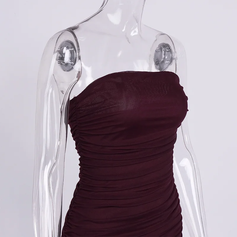 Midi Dress Women Ruched Strapless Sleeveless Zipper Solid Color Bodycon Dresses Ladies Year Party Club Vestidos 
Midi Dress Women Ruched Strapless Sleeveless Zipper Solid Color Bodycon Dresses Ladies Year Party Club Vestidos