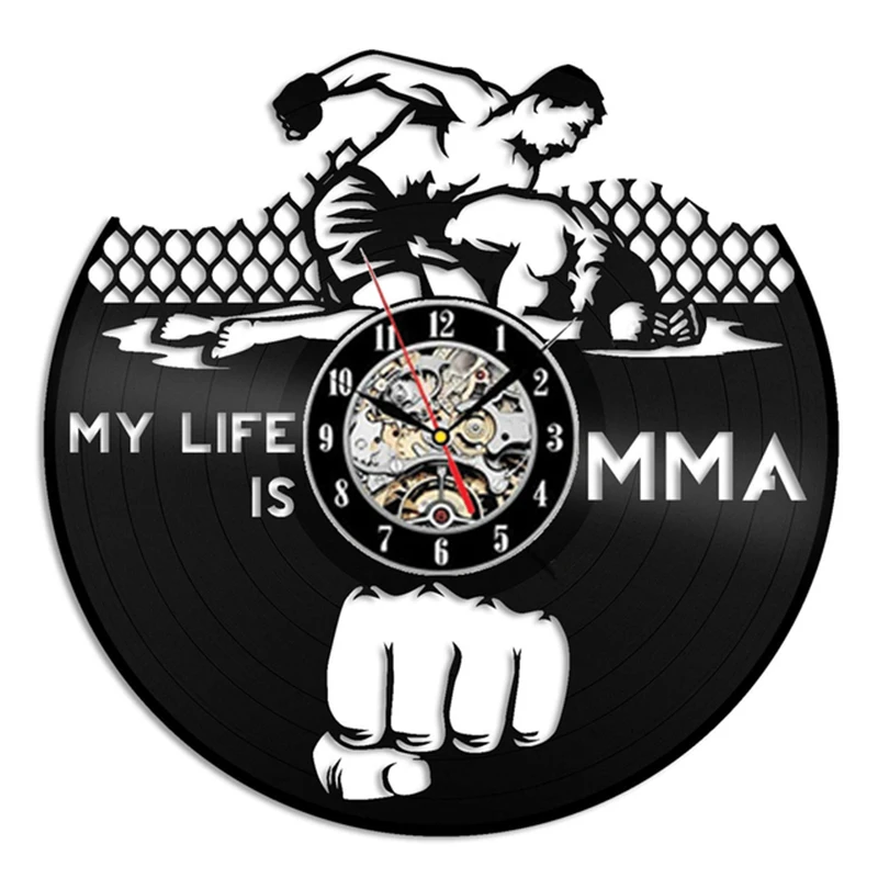 

MMA Fight Combat Boxing Martial Arts Vinyl Record Wall Clock Strength Fighting Sports Home Decor Cage Fighter Boxer Disk Crafts