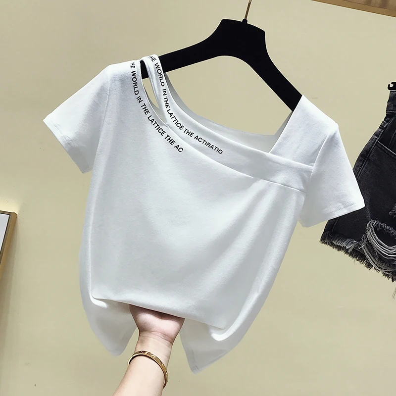 2021 summer Short Sleeves skew collar off shoulder T Shirt Top Female Tshirt Loose Women Fashion T-Shirt women white t shirts 
2021 summer Short Sleeves skew collar off shoulder T Shirt Top Female Tshirt Loose Women Fashion T-Shirt women white t shirts