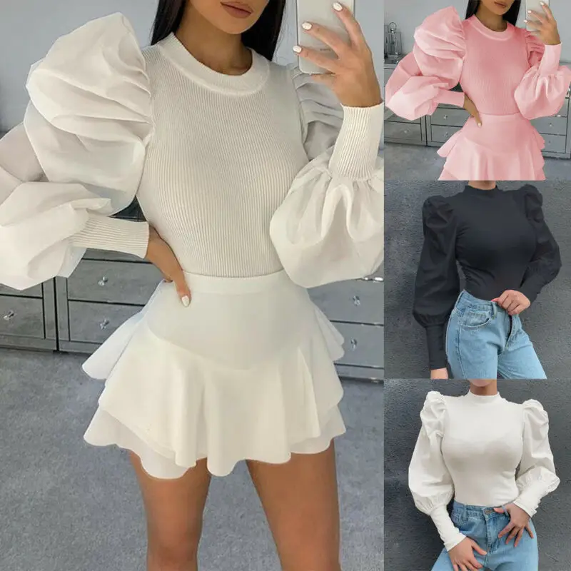 2020 Fashion Trend Women Long Puff Sleeve O Neck Pullover T-shirts Tops Spring New Casual Solid Slim Fitting Vest Tees Clubwear
2020 Fashion Trend Women Long Puff Sleeve O Neck Pullover T-shirts Tops Spring New Casual Solid Slim Fitting Vest Tees Clubwear
