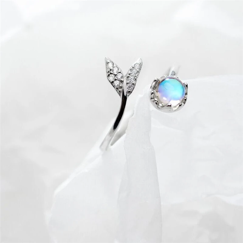 

Sole Memory Blue Crystal Zircon Mermaid Fishtail Silver Color Female Resizable Opening Rings SRI991