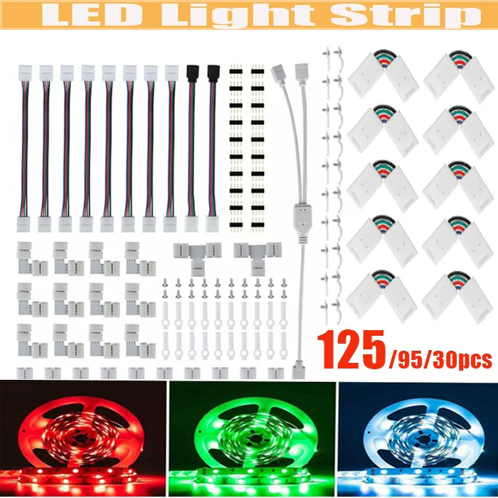 LED Light Strip Connector 10MM 4 Pin LED Strip 5050 RGB Jumper Wire Strip Terminal Splice T/L-Shaped Led Connector Kit
LED Light Strip Connector 10MM 4 Pin LED Strip 5050 RGB Jumper Wire Strip Terminal Splice T/L-Shaped Led Connector Kit