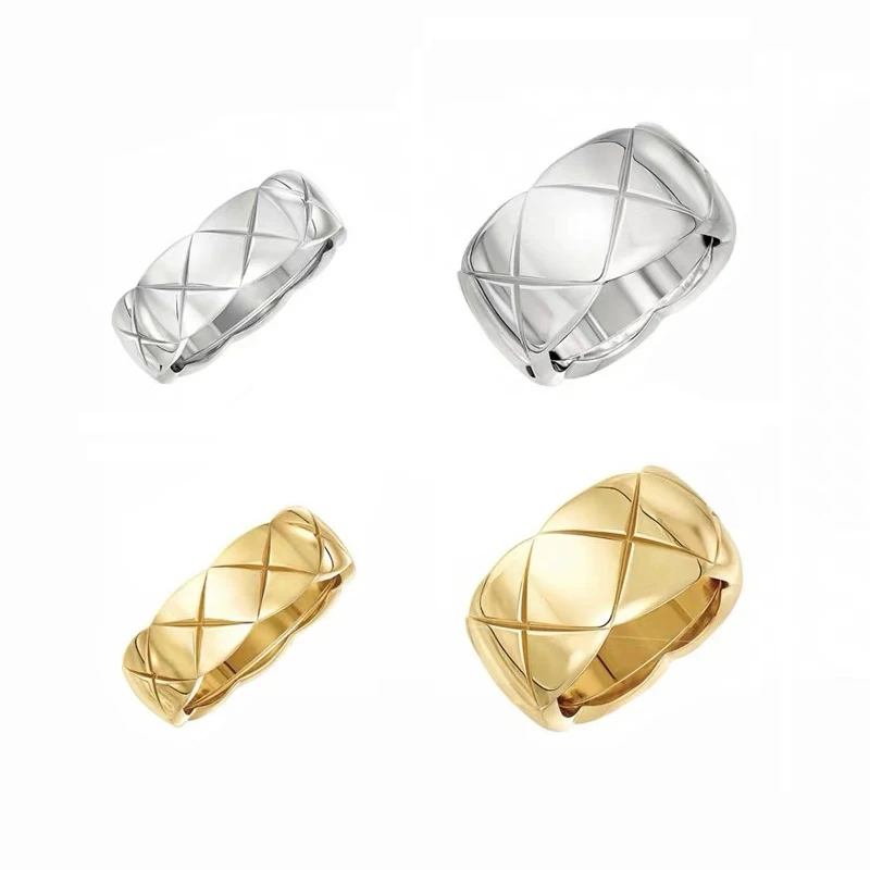 

Rhombus Grid Pattern Ring for Men Women Wavy Geometric Lattice Titanium Steel Gold Silver Color Fashion Jewelry Gift(GR602)