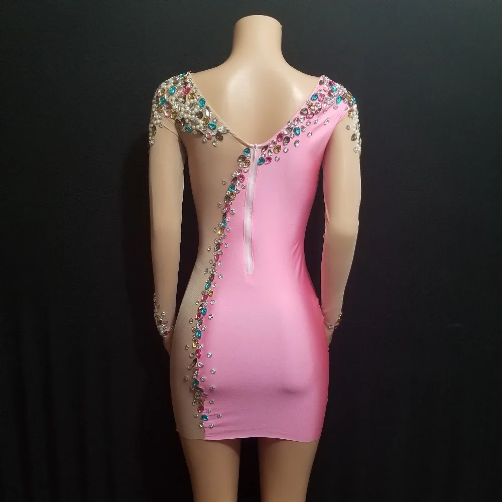 Модное платье розового телесного цвета с жемчугом сексуальный прозрачный