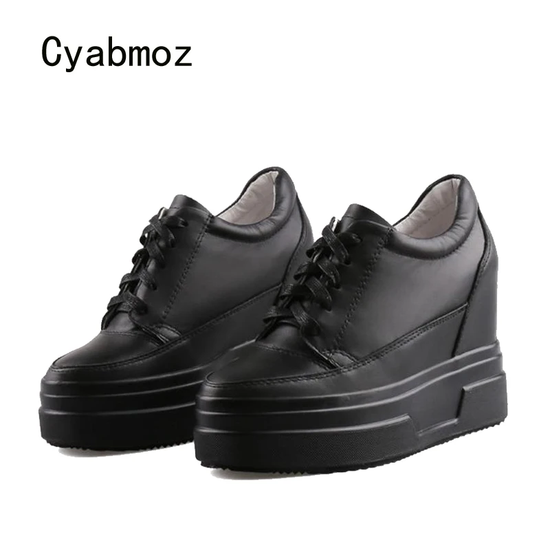 

Cyabmoz Sexy Genuine Leather Height increasing Shoes Women Casual Sneakers Hidden High heels Wedge Platform Party Ladies Shoes