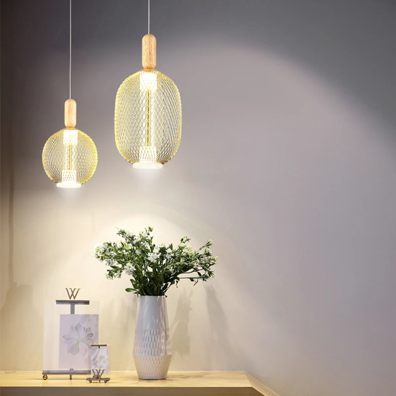 Nordic led chandelier restaurant bedroom bedside bar lamp post modern light luxury simple single head golden small | Лампы и освещение