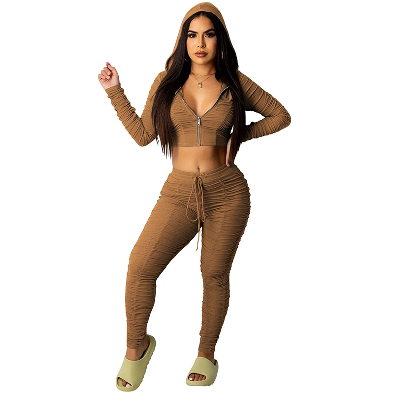 Solid Ruched 2 Piece Matching Set Women Hooded Zip Up Long Sleeve Crop Top Long Leggings Sportsuits Workout Outfits Fitness Wear
Solid Ruched 2 Piece Matching Set Women Hooded Zip Up Long Sleeve Crop Top Long Leggings Sportsuits Workout Outfits Fitness Wear