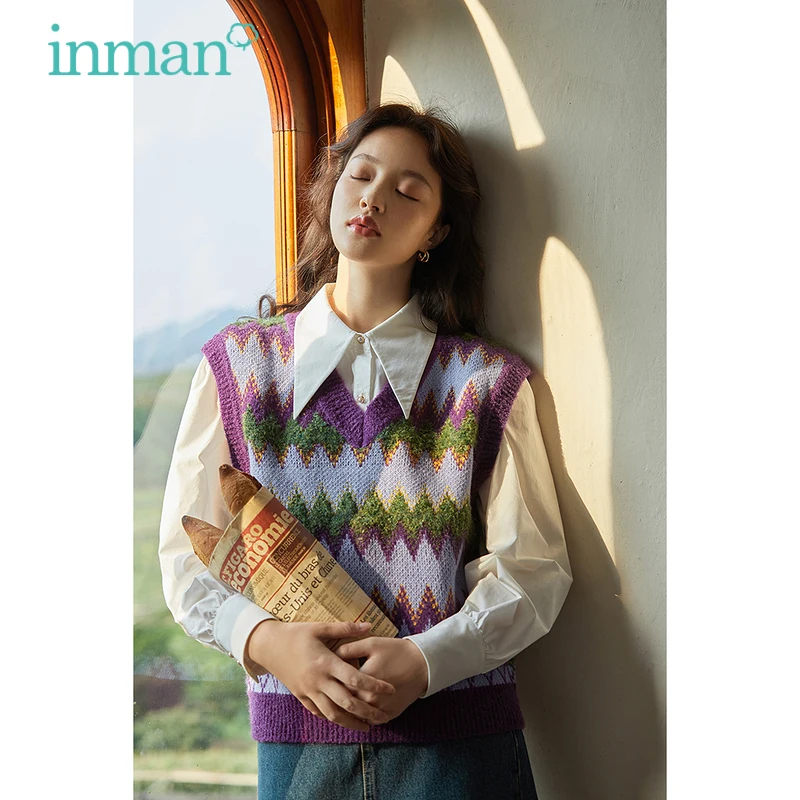 INMAN Autumn Winter Women's Vest Retro Art Style V-Neck Design Color Constrast All-Match Pullover Sleeveless Sweater
INMAN Autumn Winter Women's Vest Retro Art Style V-Neck Design Color Constrast All-Match Pullover Sleeveless Sweater