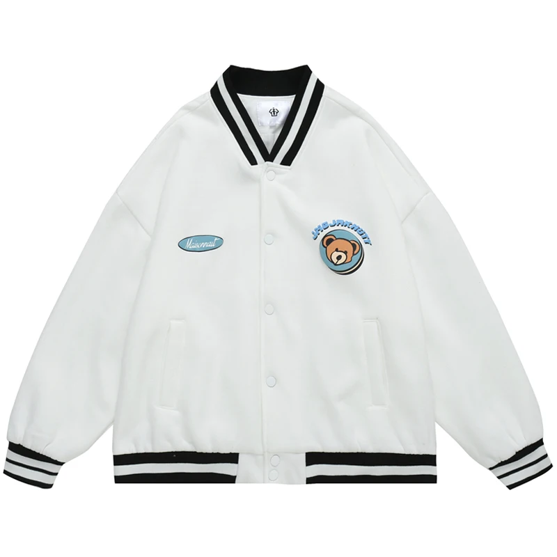 Men Bear Embroidery Varsity Coats Harajuku Baseball Jacket Unisex Oversized V-neck Streetwear College Couple Bomber Jacket
Men Bear Embroidery Varsity Coats Harajuku Baseball Jacket Unisex Oversized V-neck Streetwear College Couple Bomber Jacket