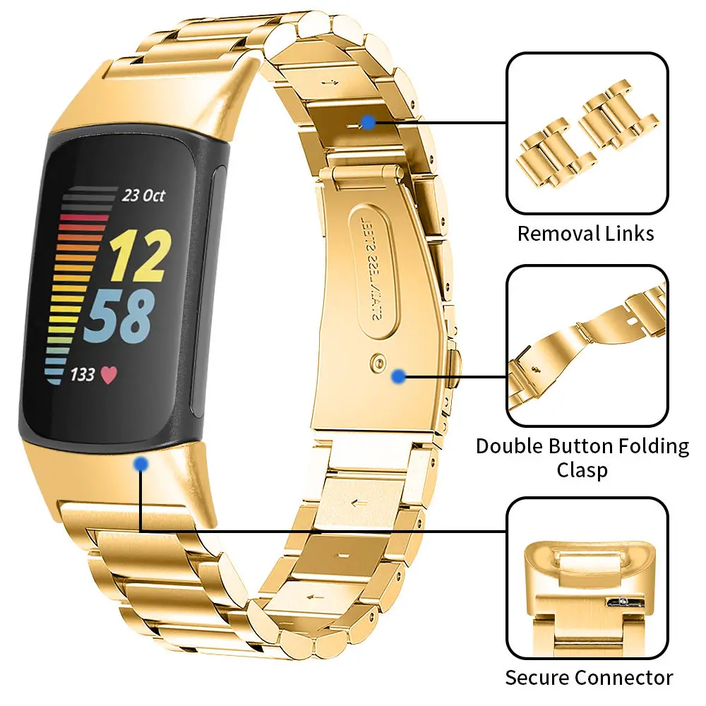 Stainless Steel Watchband For Fitbit Charge 5 Smartwatch Metal Replacement Strap WristStrap Accessories Bracelet Charge5 Belt | Наручные