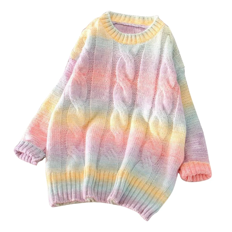 Women Long Sleeve O-Neck Sweater Rainbow Tie-Dye Striped Pullover Top Harajuku Candy Color Oversized Loose Jumper Shirt
Women Long Sleeve O-Neck Sweater Rainbow Tie-Dye Striped Pullover Top Harajuku Candy Color Oversized Loose Jumper Shirt