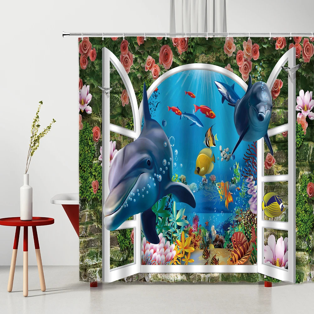 Ocean Theme Dolphin Shower Curtain Creative Underwater World Sea Turtle Pattern Printing Polyester Bathroom Decor Curtains Set
Ocean Theme Dolphin Shower Curtain Creative Underwater World Sea Turtle Pattern Printing Polyester Bathroom Decor Curtains Set