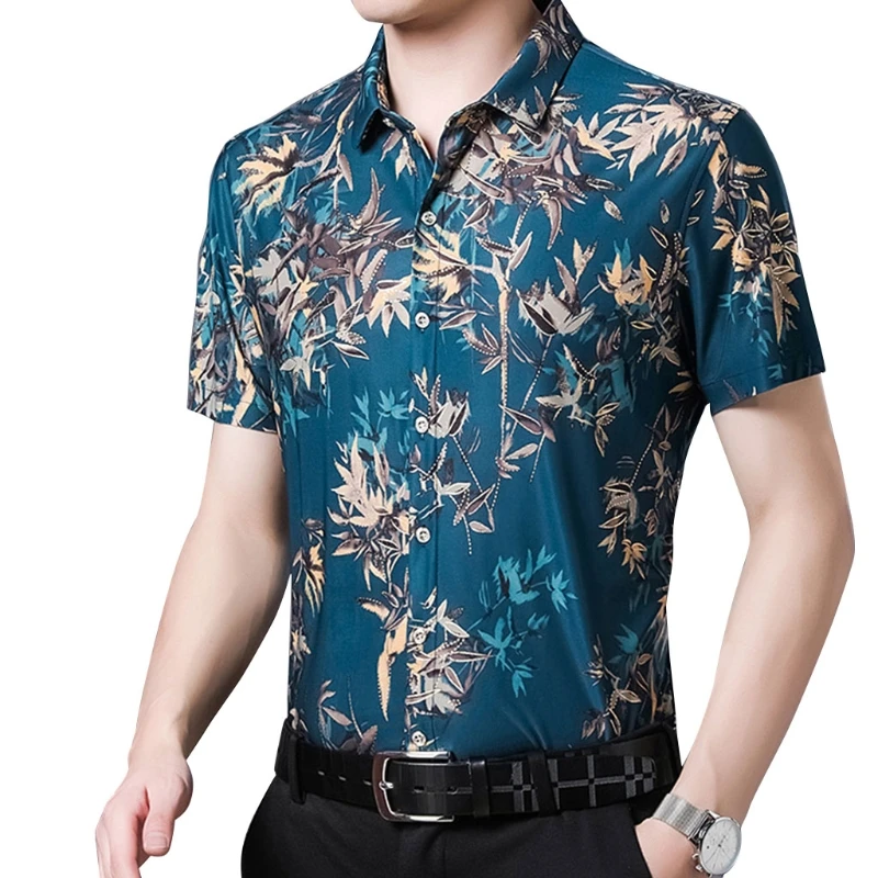 Men Summer Short Sleeve Casual Shirts Multicolor Leaves Print Business Hawaiian Button Down Blouse Cooling Lapel T-shirt
Men Summer Short Sleeve Casual Shirts Multicolor Leaves Print Business Hawaiian Button Down Blouse Cooling Lapel T-shirt