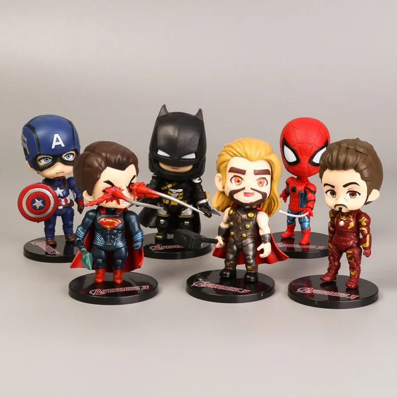 6pcs/Lot Disney The Avengers Superhero Q Version Iron Man Thor Hulk Captain America Spiderman Action Figure Model Toy Doll
6pcs/Lot Disney The Avengers Superhero Q Version Iron Man Thor Hulk Captain America Spiderman Action Figure Model Toy Doll