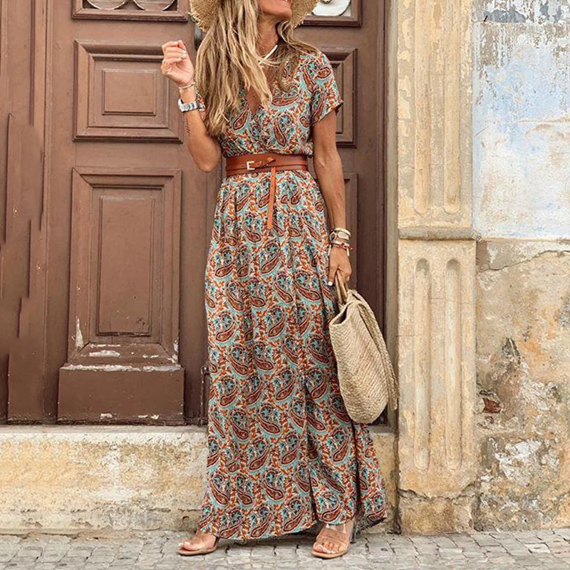 Boho Chiffon Summer Exotic Short Sleeve Long Dress Casual Elegant Floral Print Women's Dress 2021 Sexy Robe V Neck Party Dresses
Boho Chiffon Summer Exotic Short Sleeve Long Dress Casual Elegant Floral Print Women's Dress 2021 Sexy Robe V Neck Party Dresses