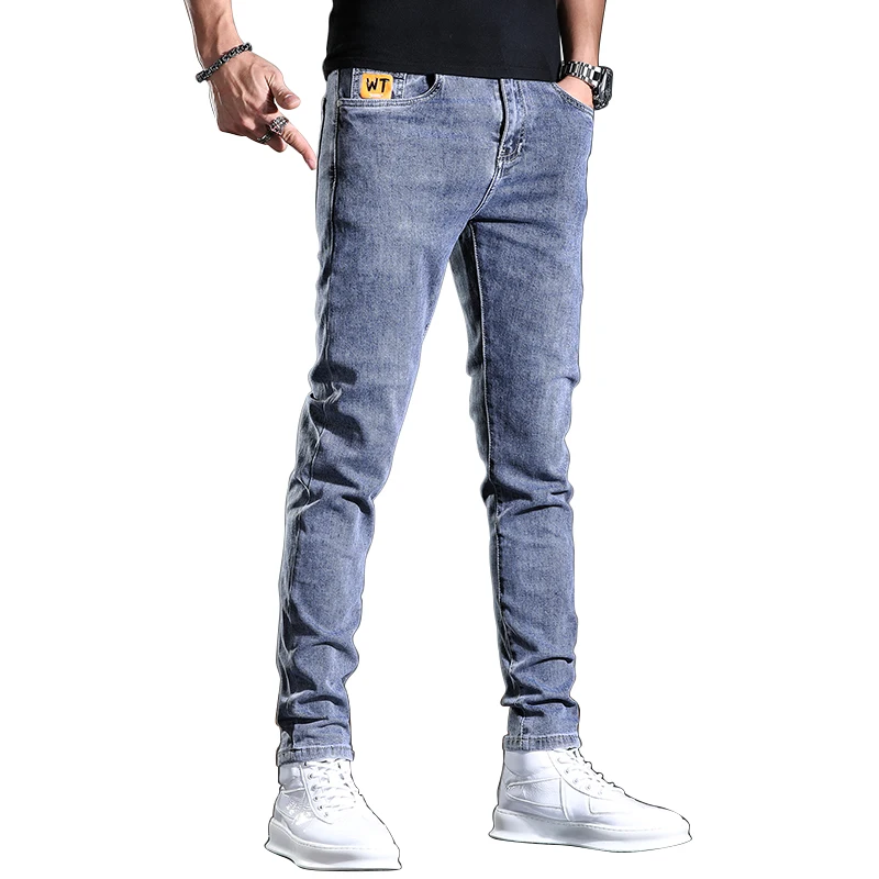 Blue Jeans Men Fashion Pockets Letter Printed Slim Fit Pants Korean Style Casual Denim Trousers 
Blue Jeans Men Fashion Pockets Letter Printed Slim Fit Pants Korean Style Casual Denim Trousers