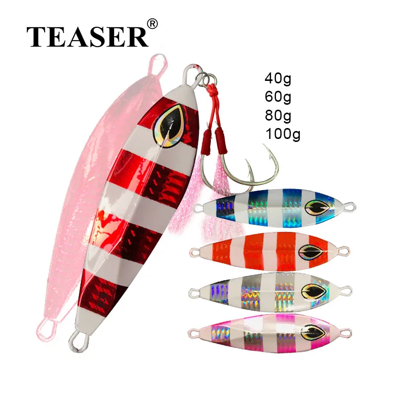 TEASER 80g100g150g180g200g250g Slow Sinking Jigging Hard Metal Bait Saltwater Long Casting Fishing Lure Jig With Assist Hooks
TEASER 80g100g150g180g200g250g Slow Sinking Jigging Hard Metal Bait Saltwater Long Casting Fishing Lure Jig With Assist Hooks