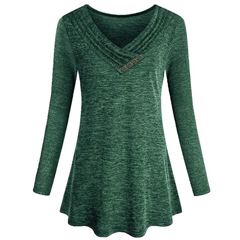 Autumn and winter women's top new V-Neck long sleeve swing medium length T-shirt
Autumn and winter women's top new V-Neck long sleeve swing medium length T-shirt