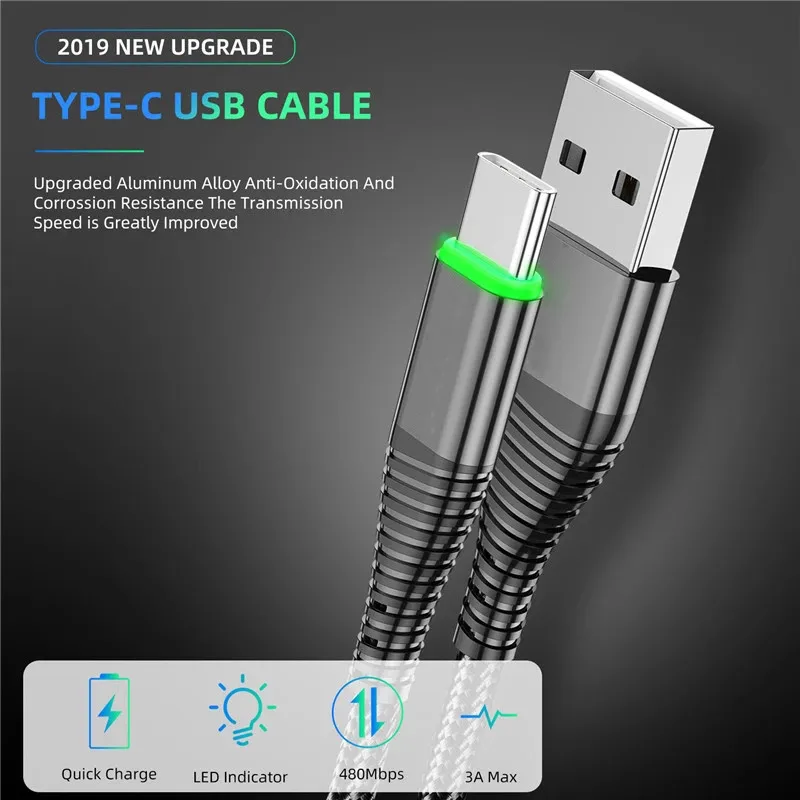 UKGO 3A USB Type C Cable Fast Charging Wire for Samsung Xiaomi Huawei Mobile Phone USB C Charger Cable 0.5m/1m/2m LED USB Cable
UKGO 3A USB Type C Cable Fast Charging Wire for Samsung Xiaomi Huawei Mobile Phone USB C Charger Cable 0.5m/1m/2m LED USB Cable
