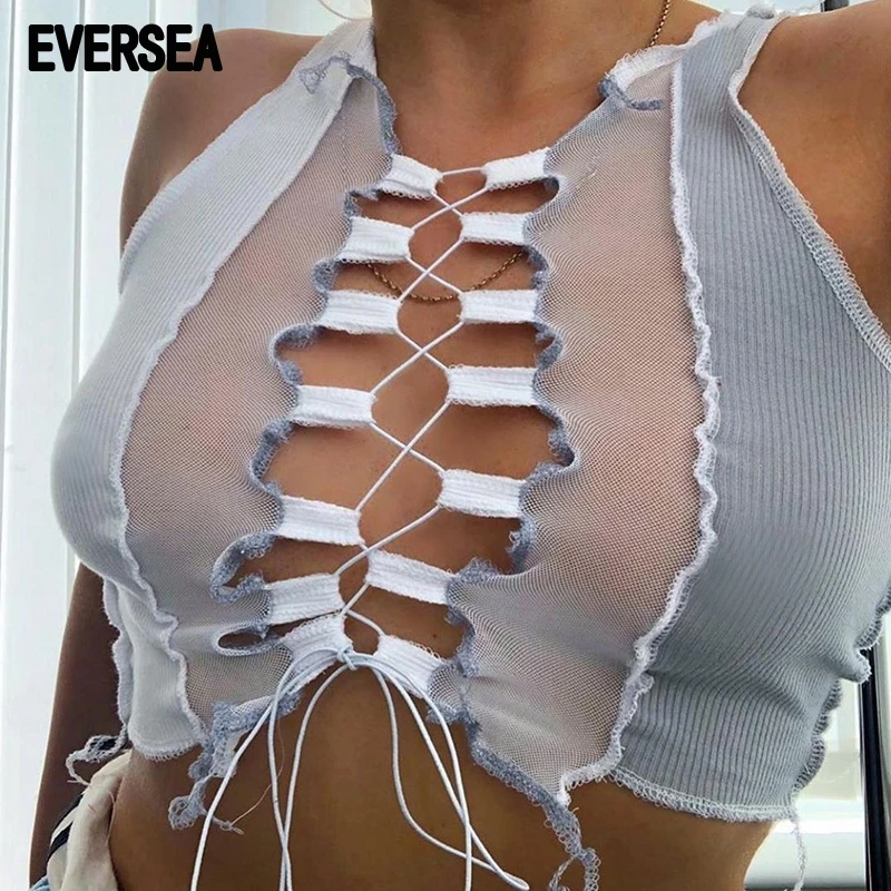 Eveasea Summer Tank Perspective Gauze Splicing Bandage Hollow-Out Sexy Patchwork Design Women Top
Eveasea Summer Tank Perspective Gauze Splicing Bandage Hollow-Out Sexy Patchwork Design Women Top