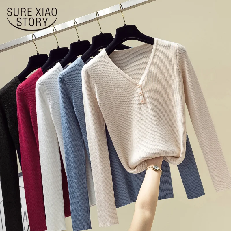 Casual Knit Sweater Women V-neck Women Sweater Long Sleeve Autumn Chic Bottoming Pullover Button Slim Girls Winter Clothes 10383
Casual Knit Sweater Women V-neck Women Sweater Long Sleeve Autumn Chic Bottoming Pullover Button Slim Girls Winter Clothes 10383
