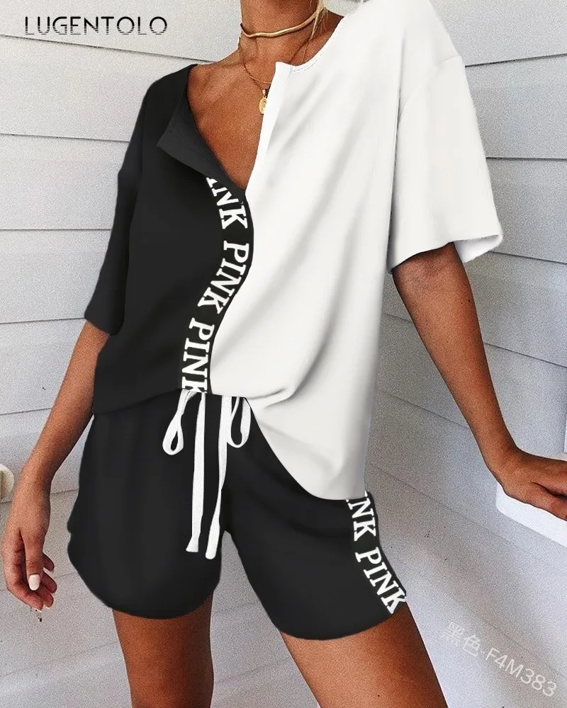 Lugentolo Women Two Piece Outfits Casual Loose Color Matching Letters Printing Suit T-shirt Drawstring Shorts Fashion Female Set
Lugentolo Women Two Piece Outfits Casual Loose Color Matching Letters Printing Suit T-shirt Drawstring Shorts Fashion Female Set