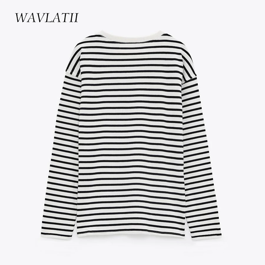 WAVLATII Новинка 2021 женские полосатые футболки с длинным рукавом женская уличная